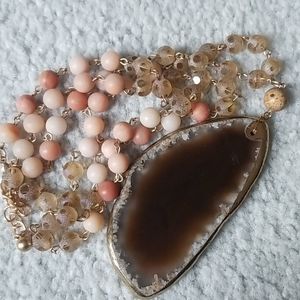 Agate and Mixed Media Long Adjustable Necklace